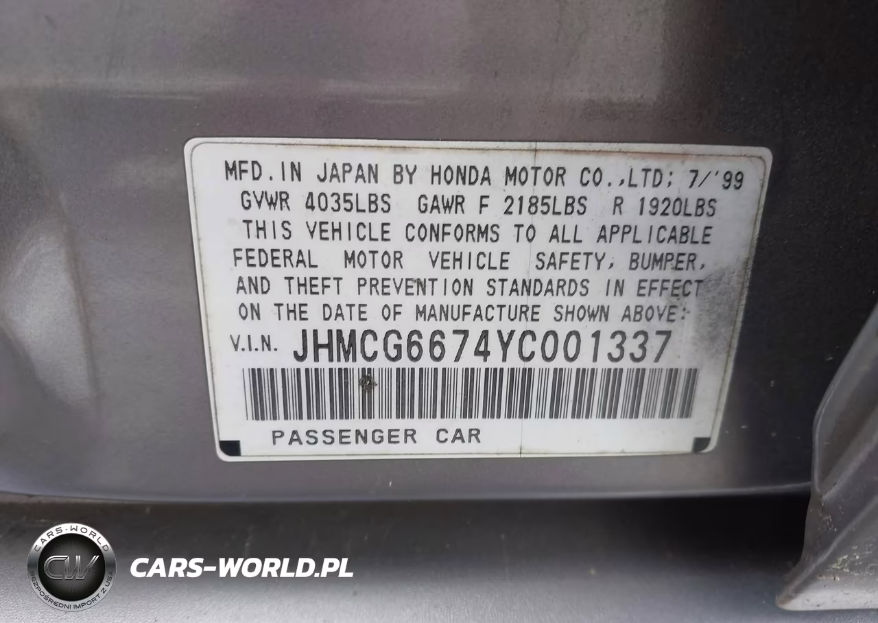 2000 Honda Accord 2.3 Ex VIN:JHMCG6674YC001337 - 9