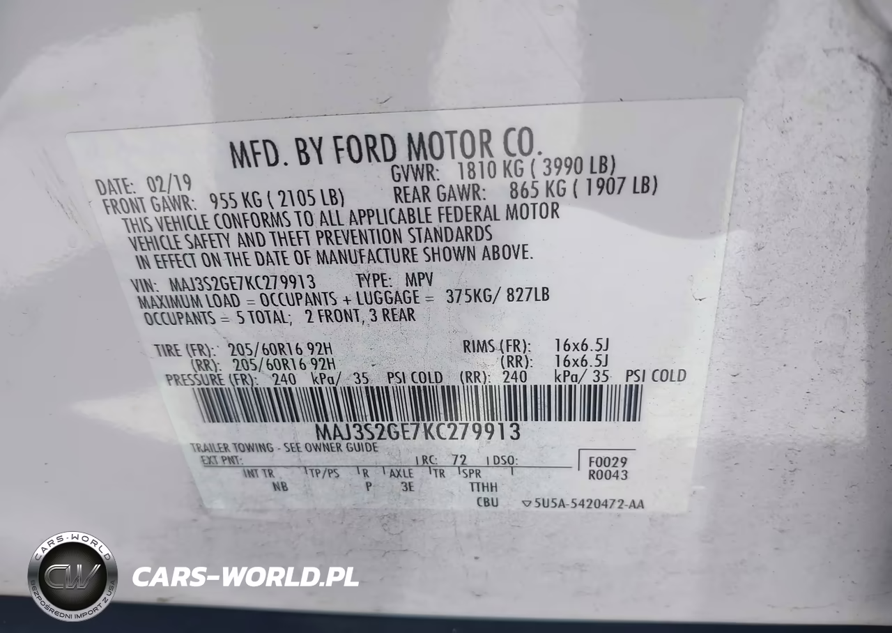 2019 Ford Ecosport Se VIN:MAJ3S2GE7KC279913 - 9