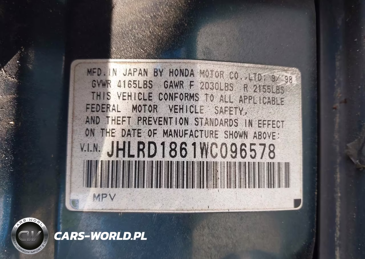 1998 Honda Cr-V Ex VIN:JHLRD1861WC096578 - 9