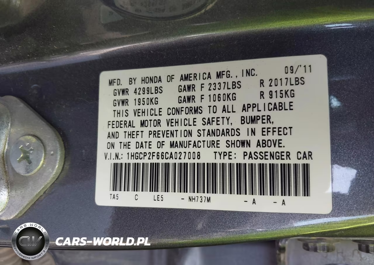 2012 Honda Accord 2.4 Se VIN:1HGCP2F66CA027008 - 9