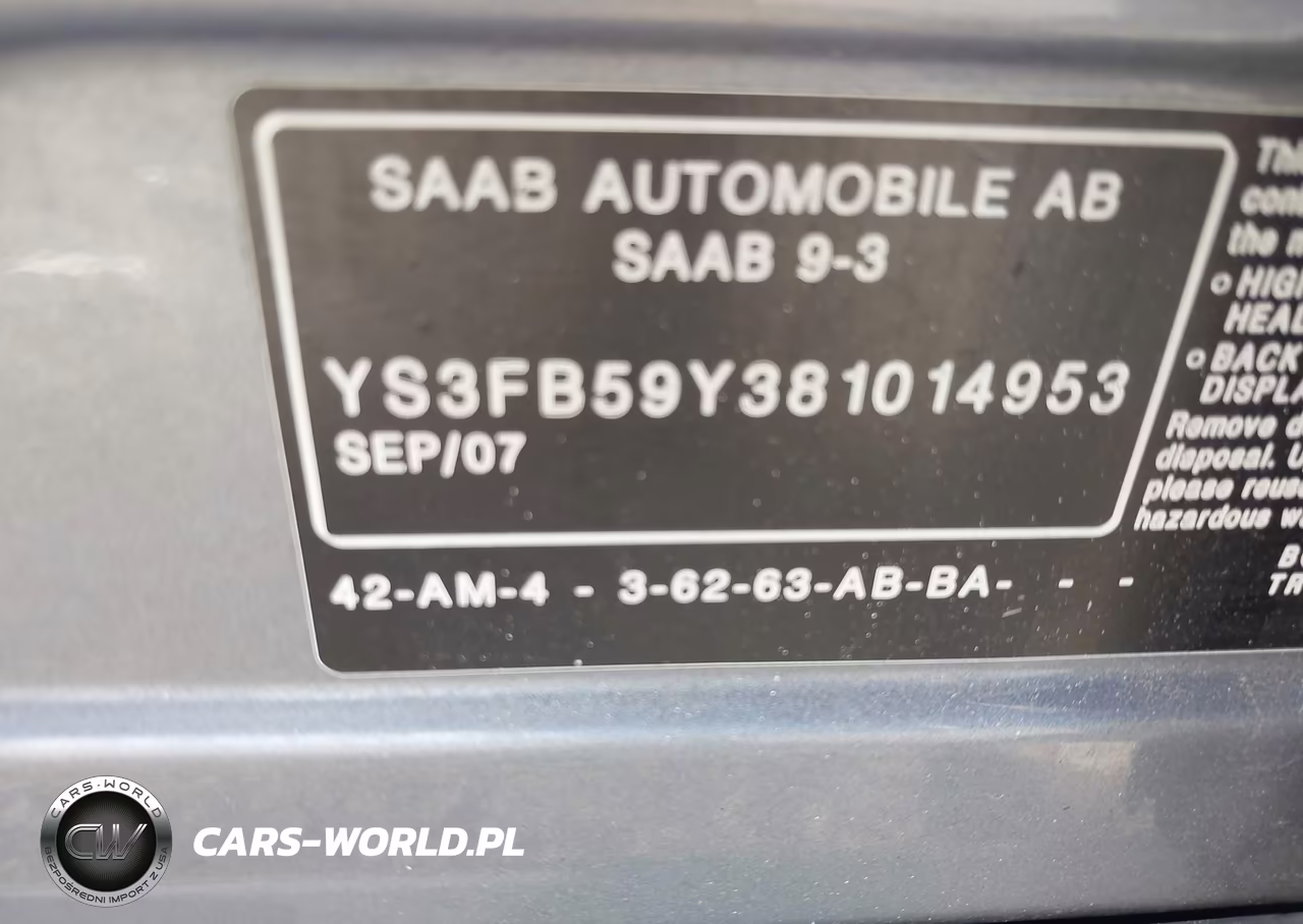 2008 Saab 9-3 Sportcombi VIN:YS3FB59Y381014953 - 9