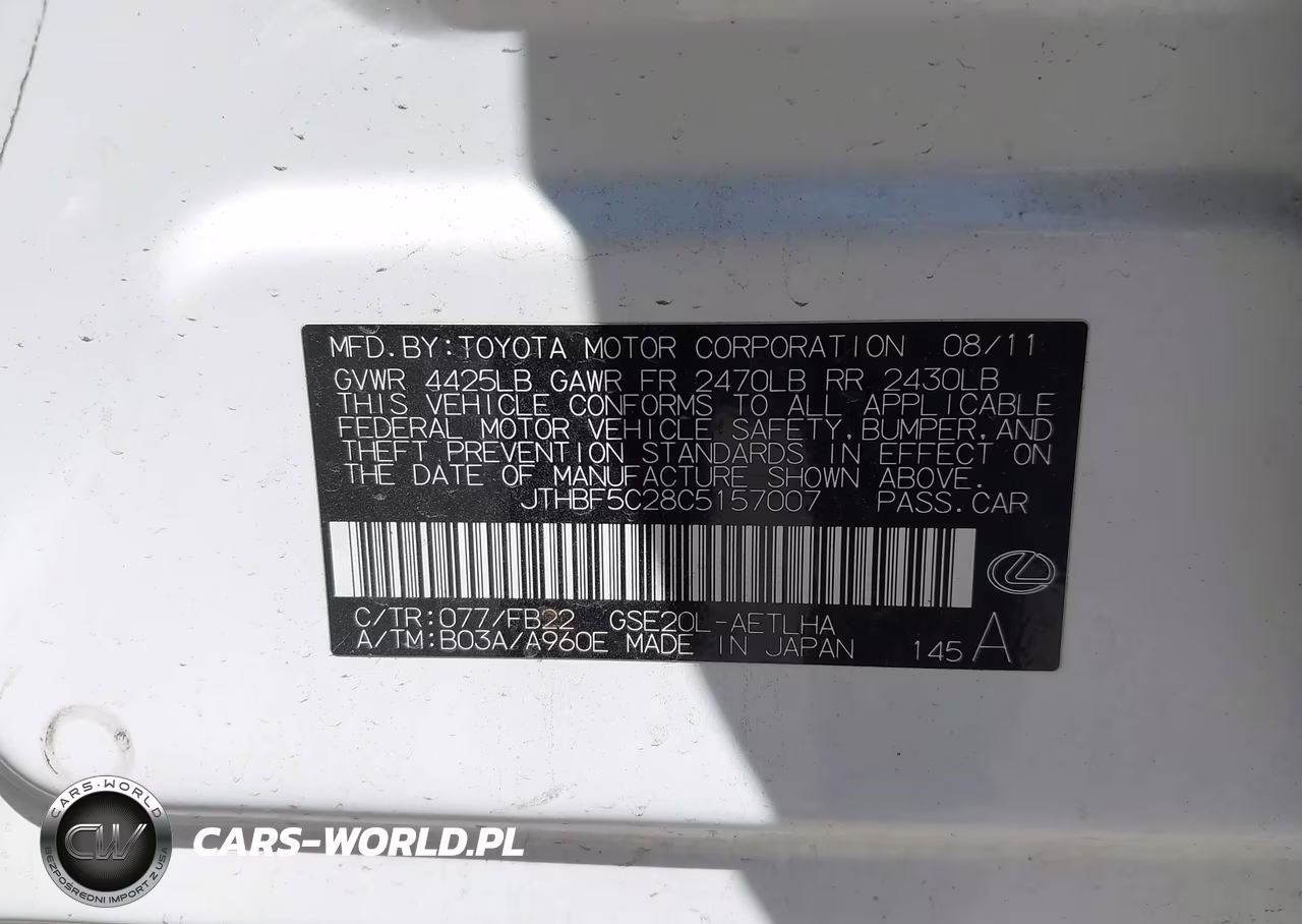 2012 Lexus Is 250 VIN:JTHBF5C28C5157007 - 9