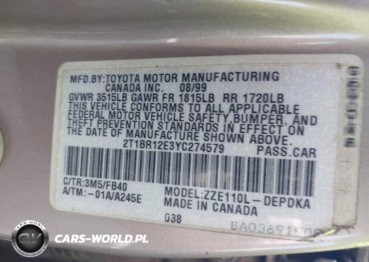 2000 Toyota Corolla Ce VIN:2T1BR12E3YC274579 - 9