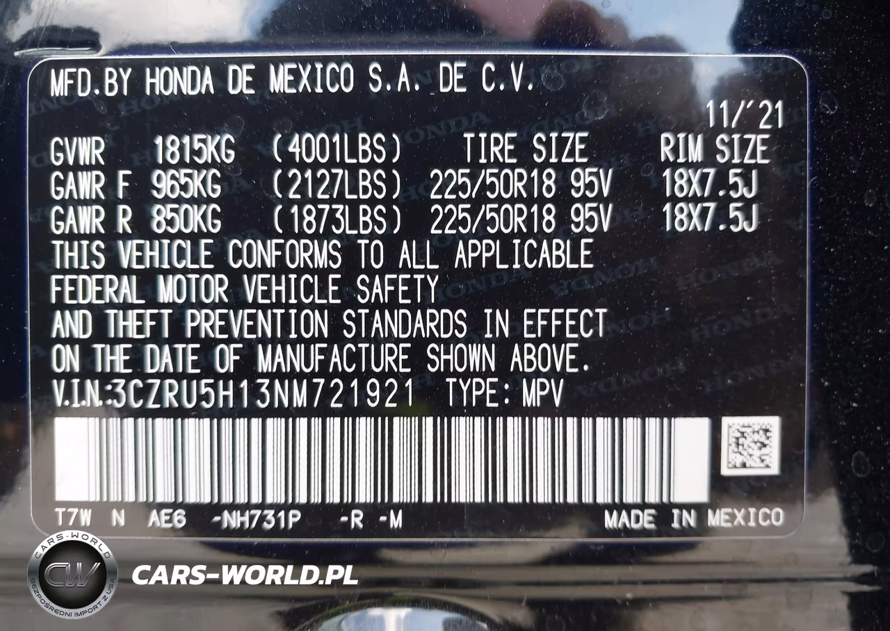 2022 Honda Hr-V 2Wd Sport VIN:3CZRU5H13NM721921 - 9