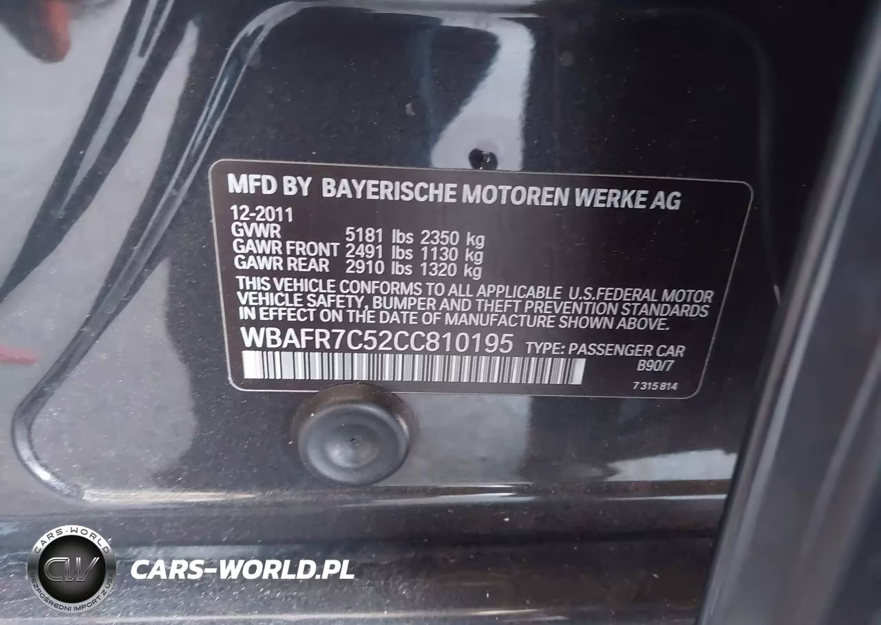 2012 BMW 535I VIN:WBAFR7C52CC810195 - 9