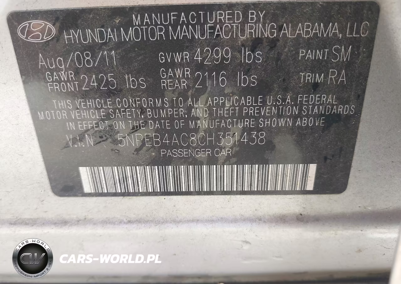 2012 Hyundai Sonata Gls VIN:5NPEB4AC8CH351438 - 9
