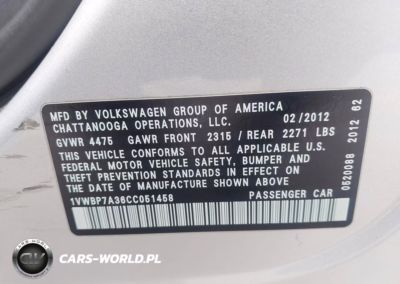 2012 Volkswagen Passat 2.5L Se VIN:1VWBP7A36CC051458 - 9