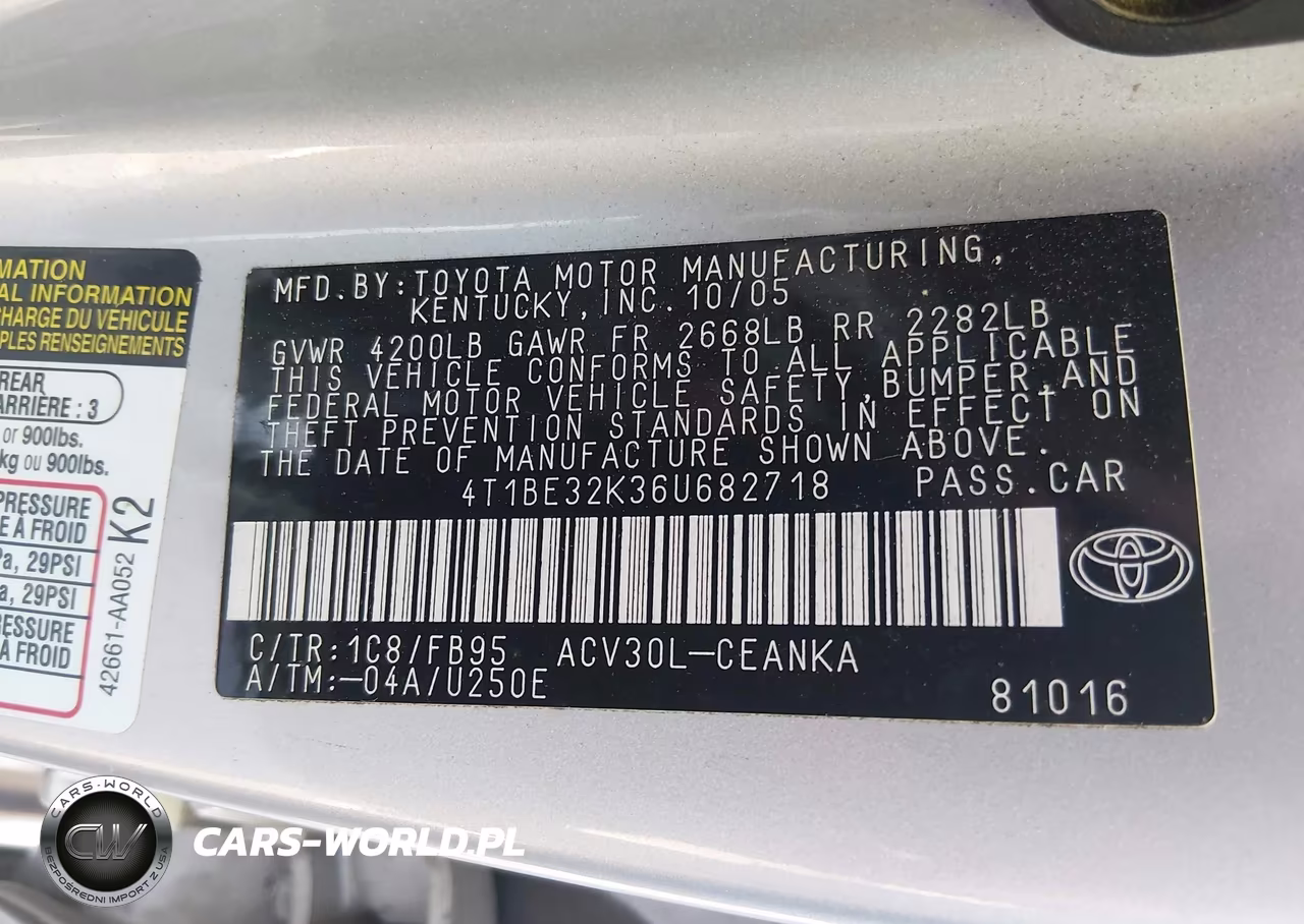 2006 Toyota Camry Le VIN:4T1BE32K36U682718 - 9
