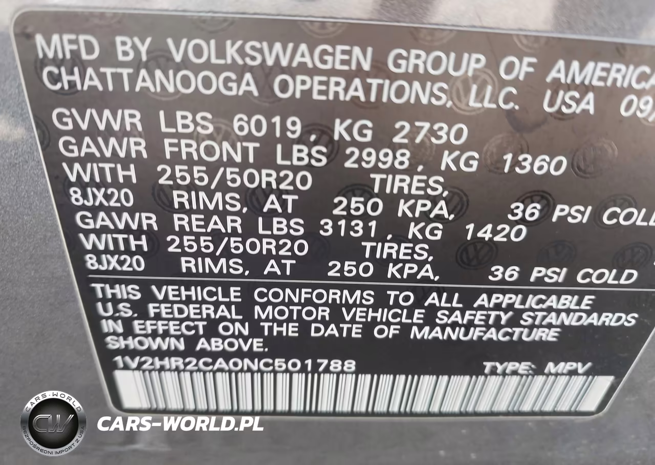 2022 Volkswagen Atlas 3.6L V6 Se W-Technology VIN:1V2HR2CA0NC501788 - 9