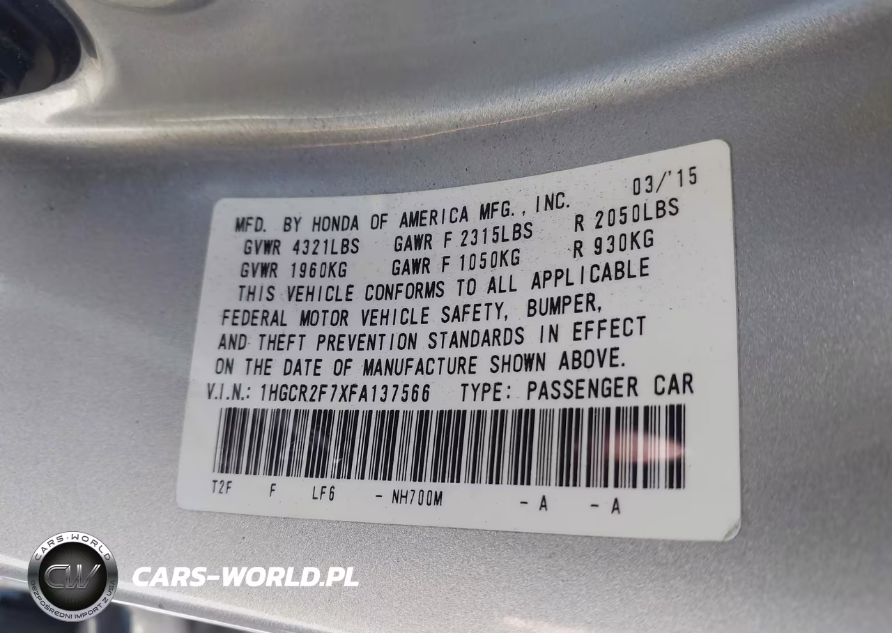 2015 Honda Accord Ex VIN:1HGCR2F7XFA137566 - 9