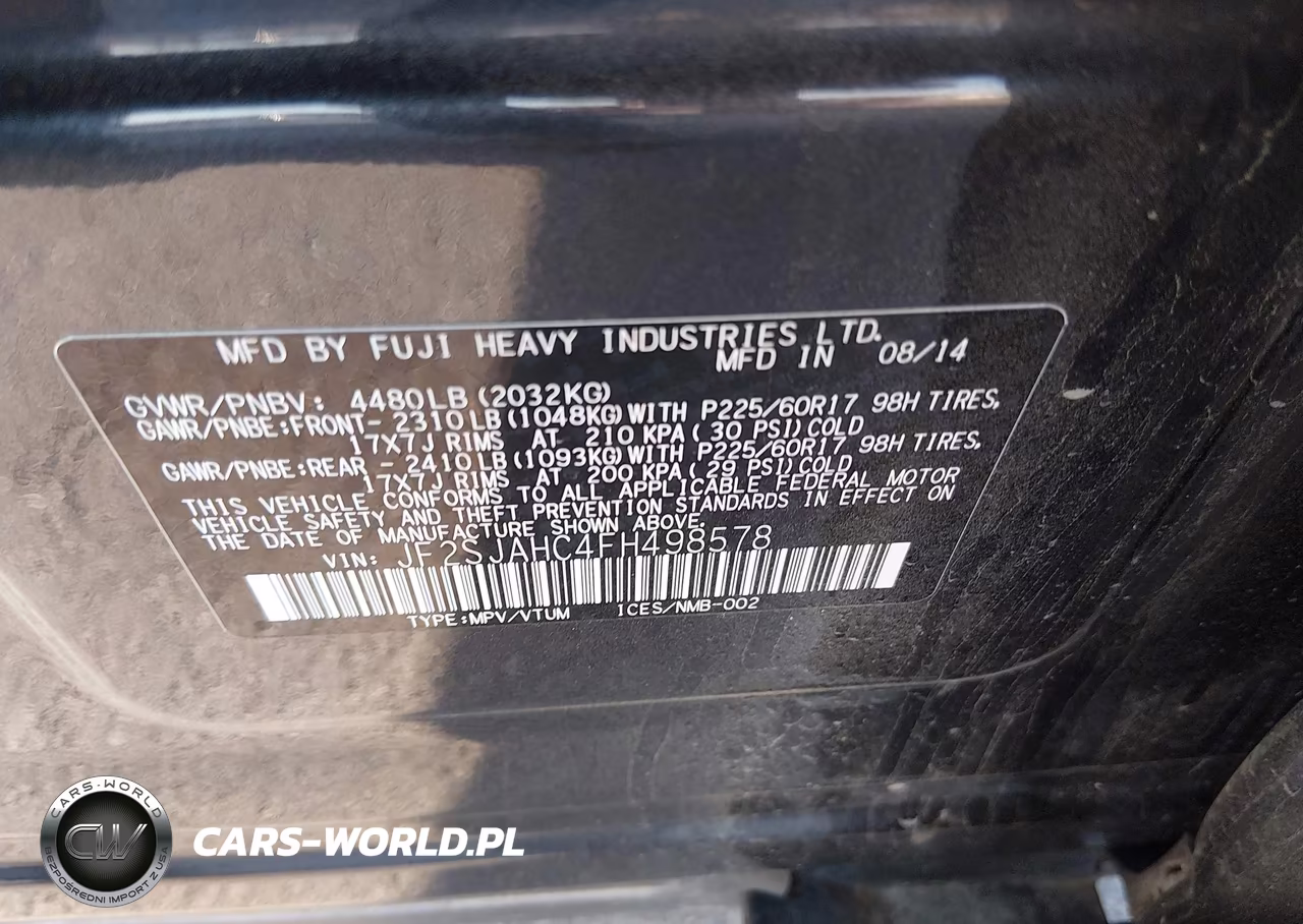 2015 Subaru Forester 2.5I Limited VIN:JF2SJAHC4FH498578 - 9