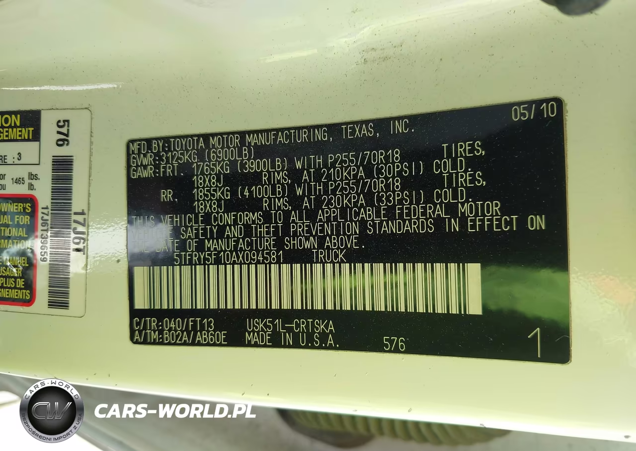 2010 Toyota Tundra Grade 5.7L V8 VIN:5TFRY5F10AX094581 - 9