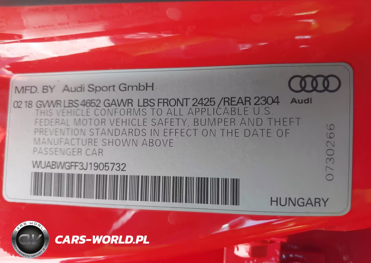 2018 Audi Rs 3 2.5T VIN:WUABWGFF3J1905732 - 9