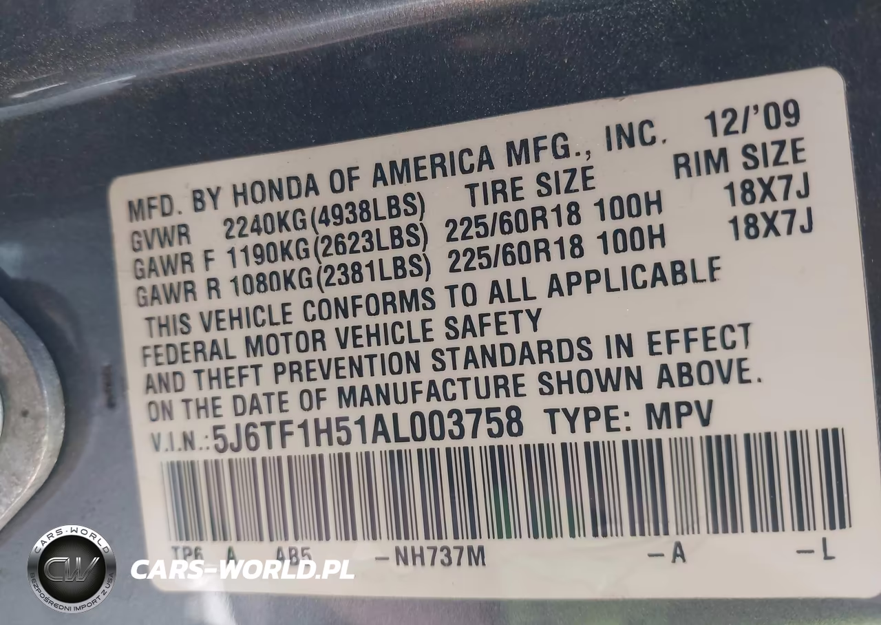 2010 Honda Accord Crosstour Ex-L VIN:5J6TF1H51AL003758 - 9