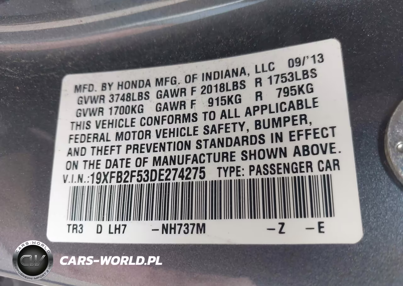 2013 Honda Civic Lx VIN:19XFB2F53DE274275 - 9
