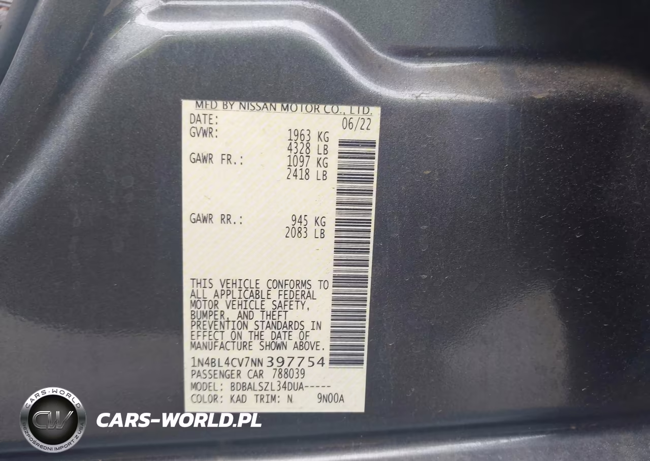 2022 Nissan Altima Sr Fwd VIN:1N4BL4CV7NN397754 - 9
