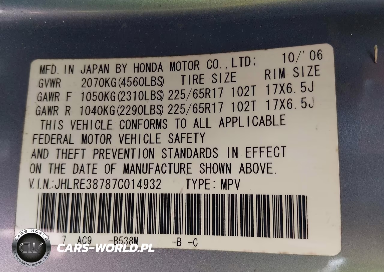 2007 Honda Cr-V Ex-L VIN:JHLRE38787C014932 - 9