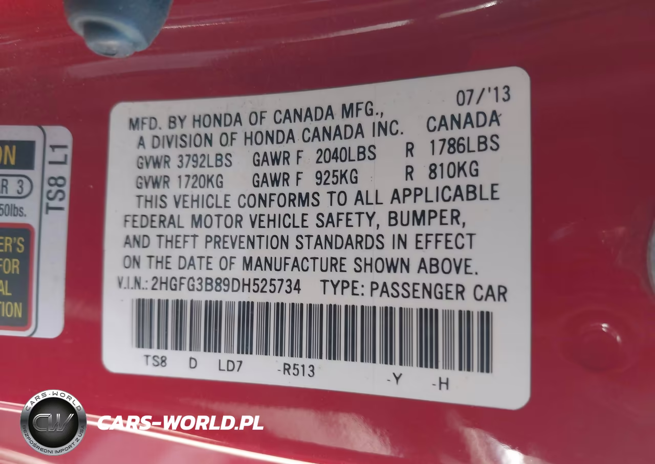 2013 Honda Civic Ex VIN:2HGFG3B89DH525734 - 9