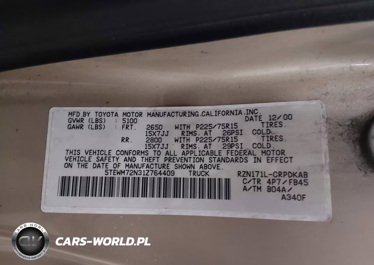 2001 Toyota Tacoma VIN:5TEWM72N31Z764409 - 9