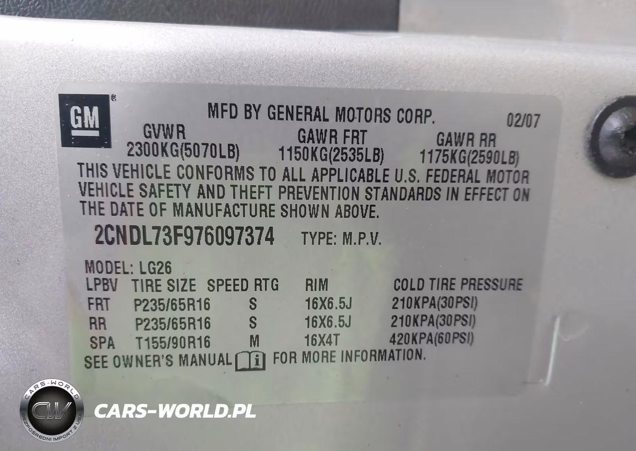 2007 Chevrolet Equinox Lt VIN:2CNDL73F976097374 - 9