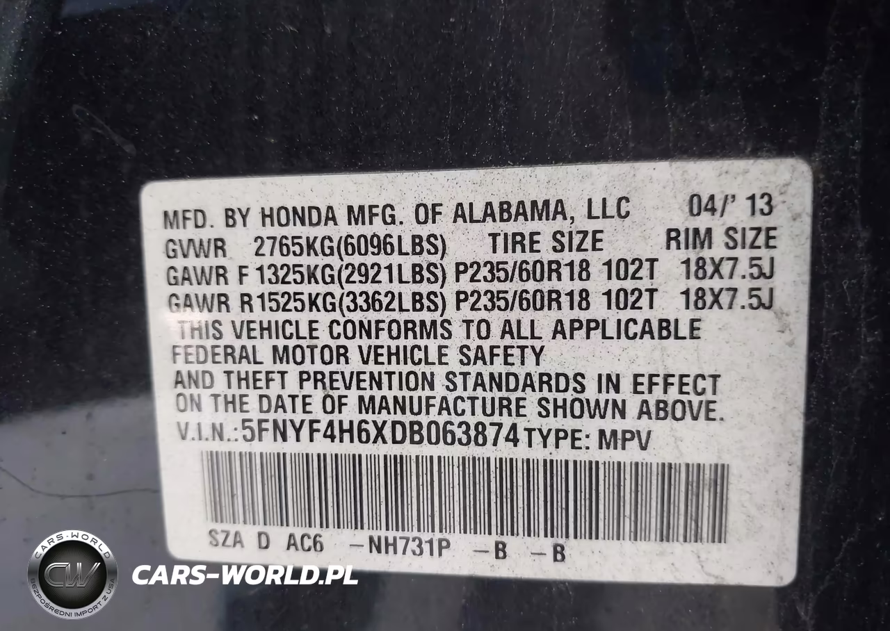 2013 Honda Pilot Ex-L VIN:5FNYF4H6XDB063874 - 9