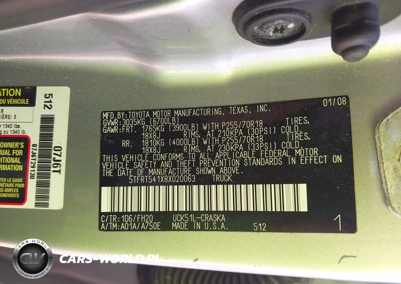 2008 Toyota Tundra Base 4.7L V8 VIN:5TFRT541X8X020063 - 9
