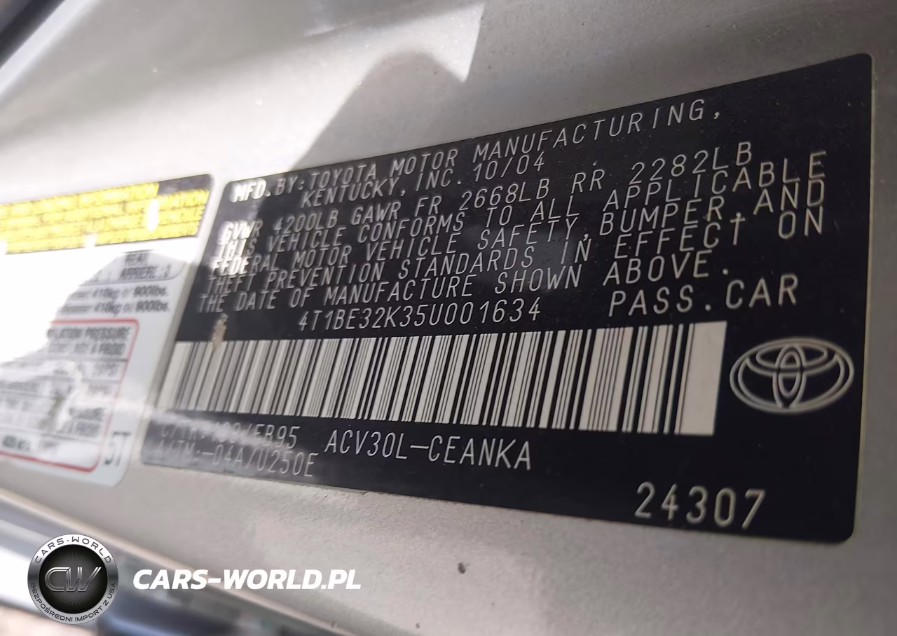 2005 Toyota Camry Std VIN:4T1BE32K35U001634 - 9
