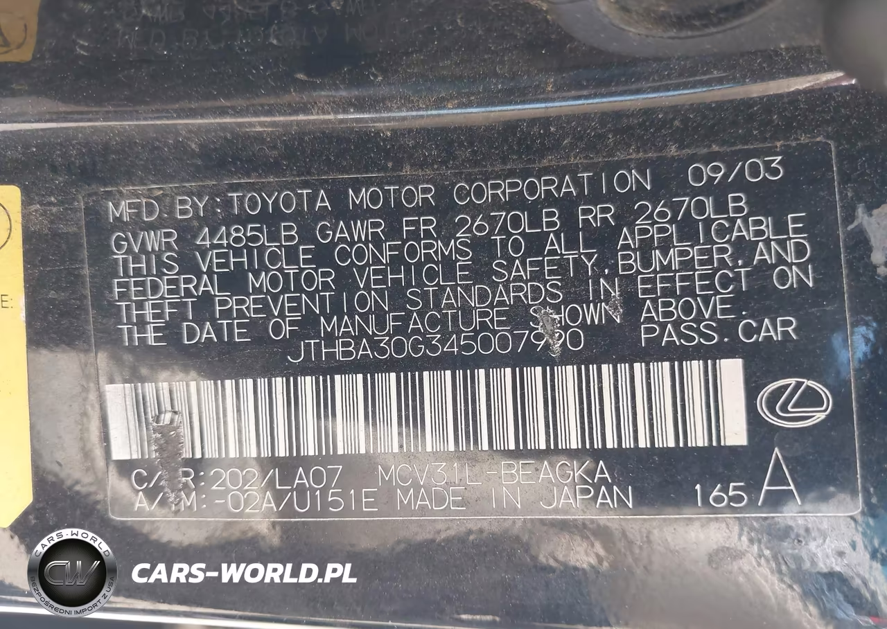 2004 Lexus Es 330 VIN:JTHBA30G345007990 - 9