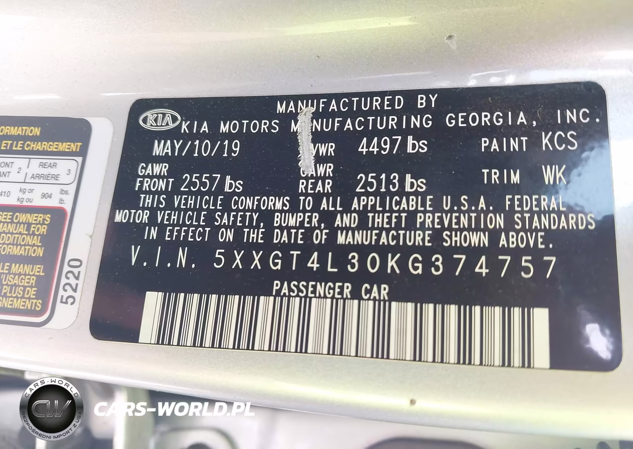 2019 Kia Optima Lx VIN:5XXGT4L30KG374757 - 9