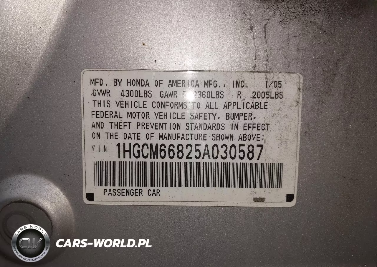 2005 Honda Accord 3.0 Ex VIN:1HGCM66825A030587 - 9