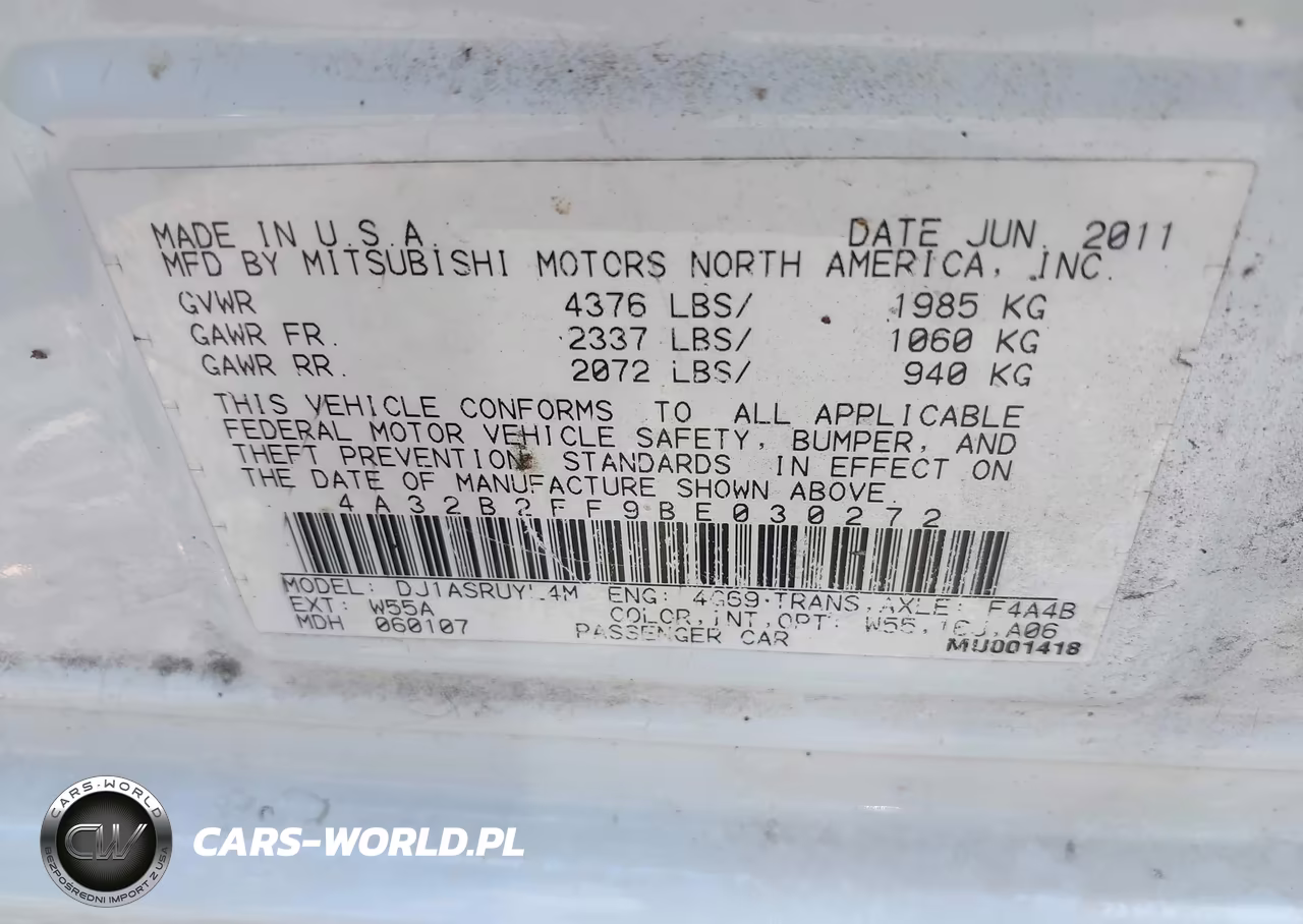 2011 Mitsubishi Galant Fe VIN:4A32B2FF9BE030272 - 9