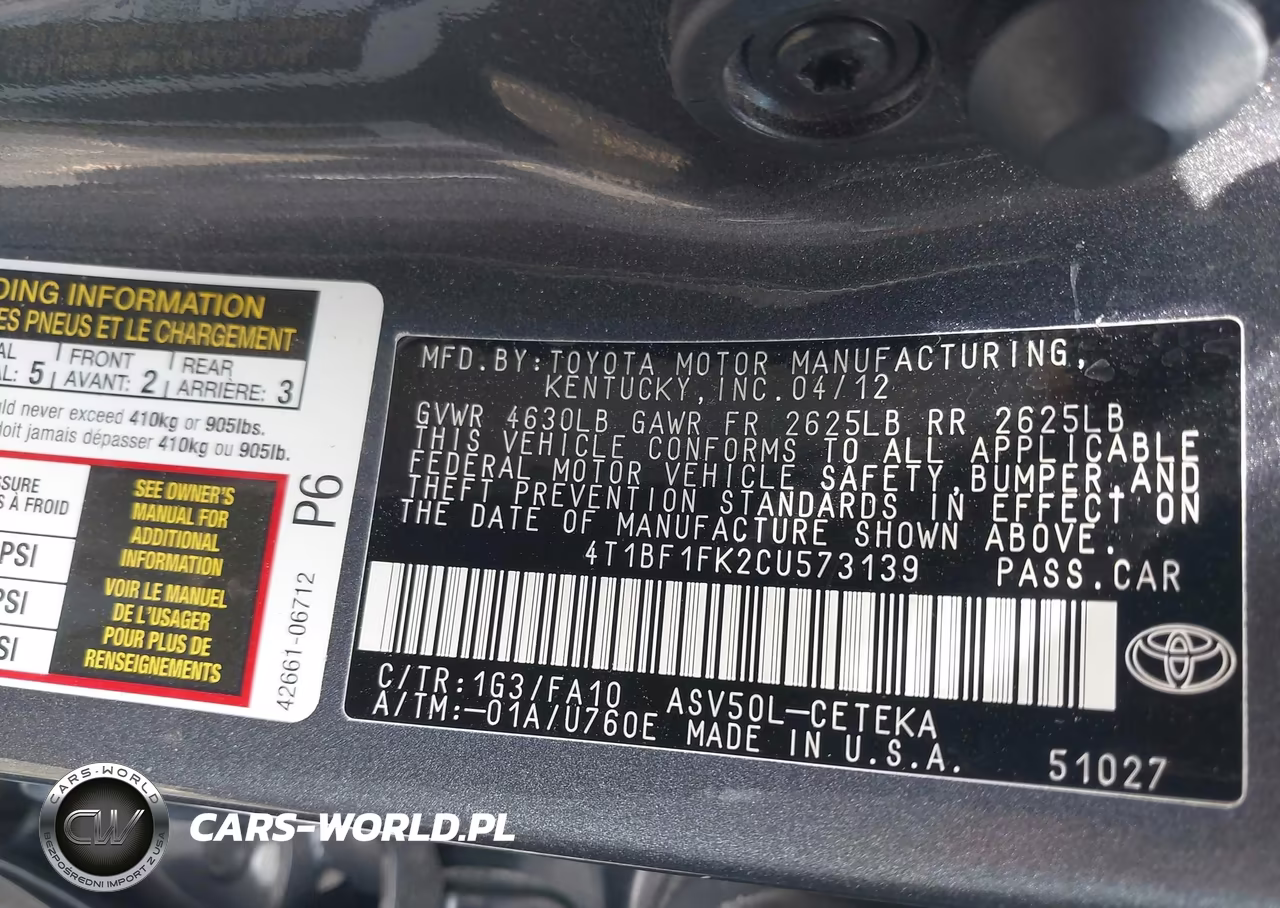 2012 Toyota Camry L VIN:4T1BF1FK2CU573139 - 9
