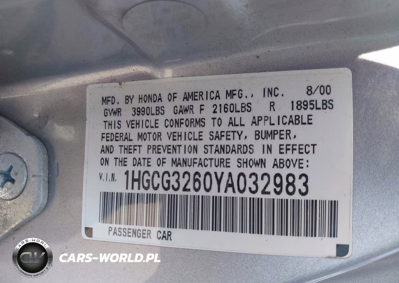 2000 Honda Accord 2.3 Lx VIN:1HGCG3260YA032983 - 9