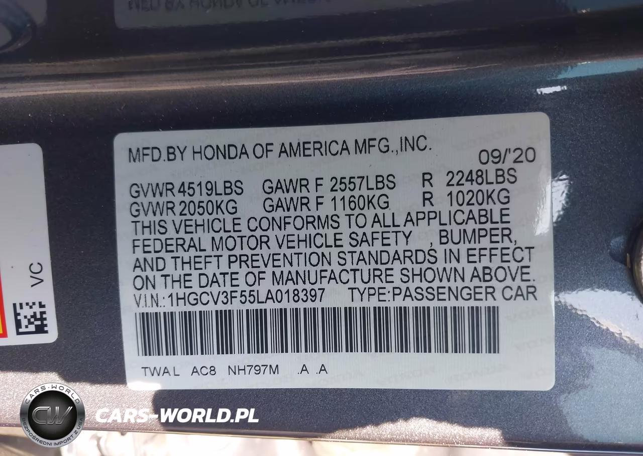 2020 Honda Accord Hybrid Ex-L VIN:1HGCV3F55LA018397 - 9