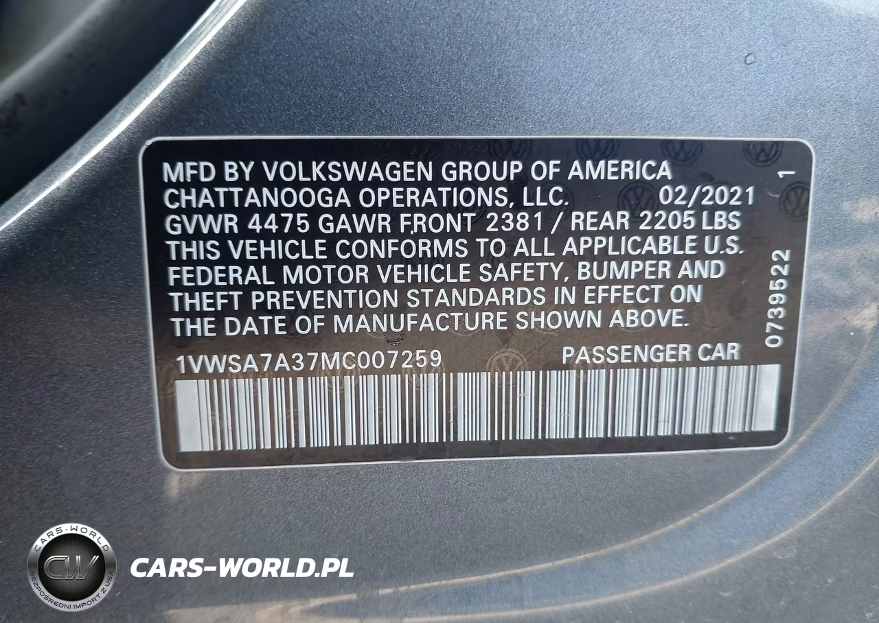 2021 Volkswagen Passat 2.0T Se VIN:1VWSA7A37MC007259 - 9