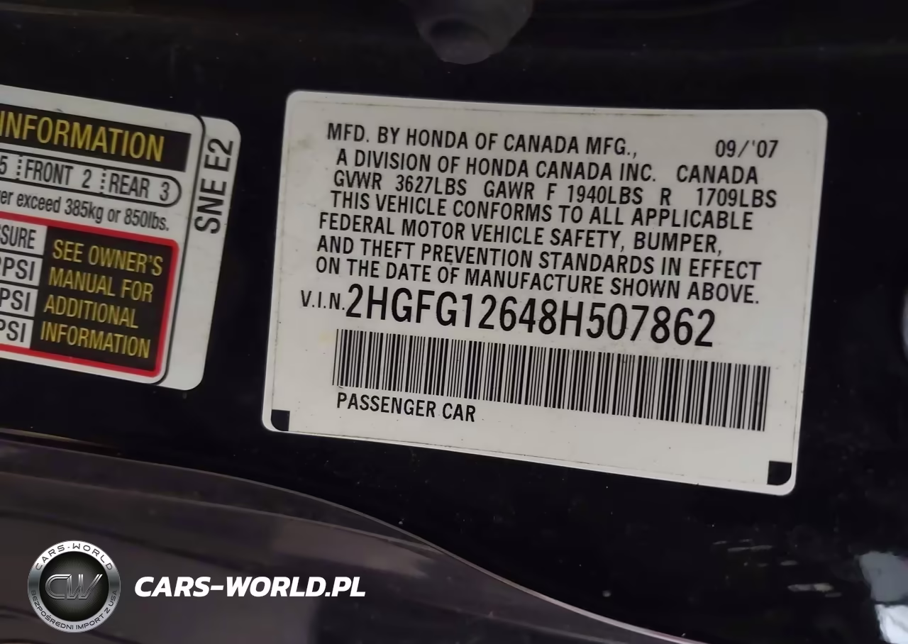 2008 Honda Civic Lx VIN:2HGFG12648H507862 - 9