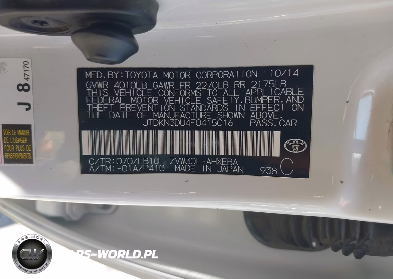 2015 Toyota Prius Two VIN:JTDKN3DU4F0415016 - 9