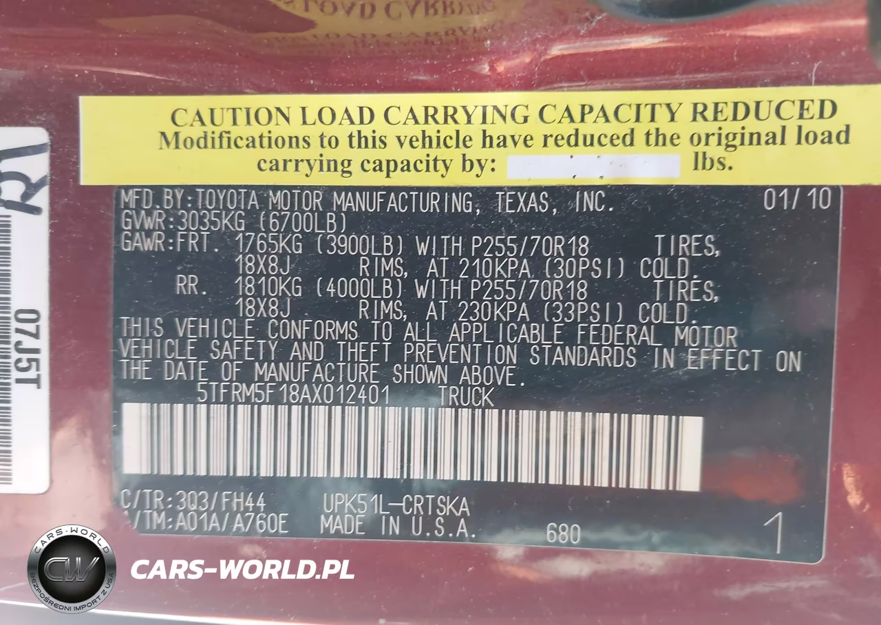 2010 Toyota Tundra Grade 4.6L V8 VIN:5TFRM5F18AX012401 - 9