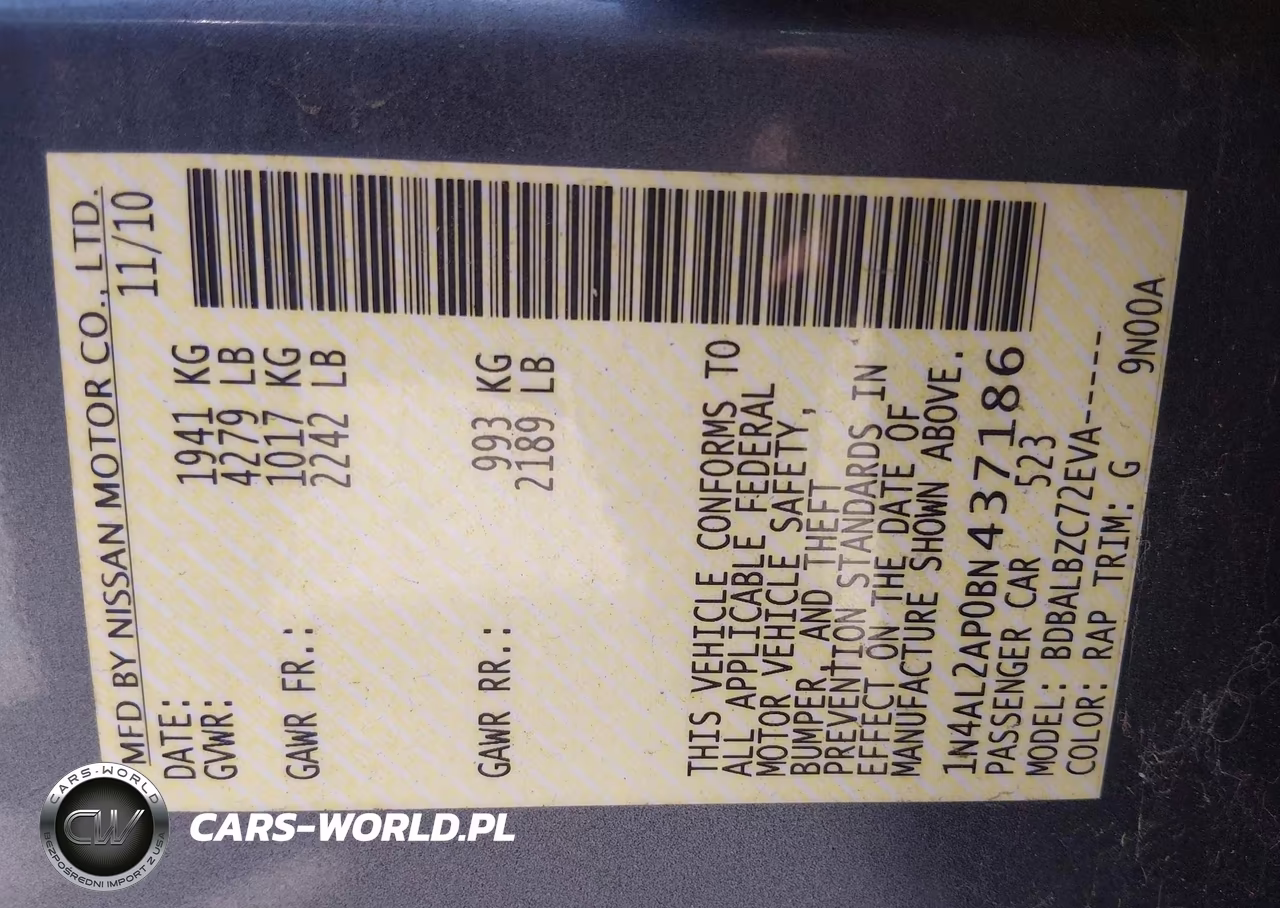 2011 Nissan Altima 2.5 S VIN:1N4AL2AP0BN437186 - 9