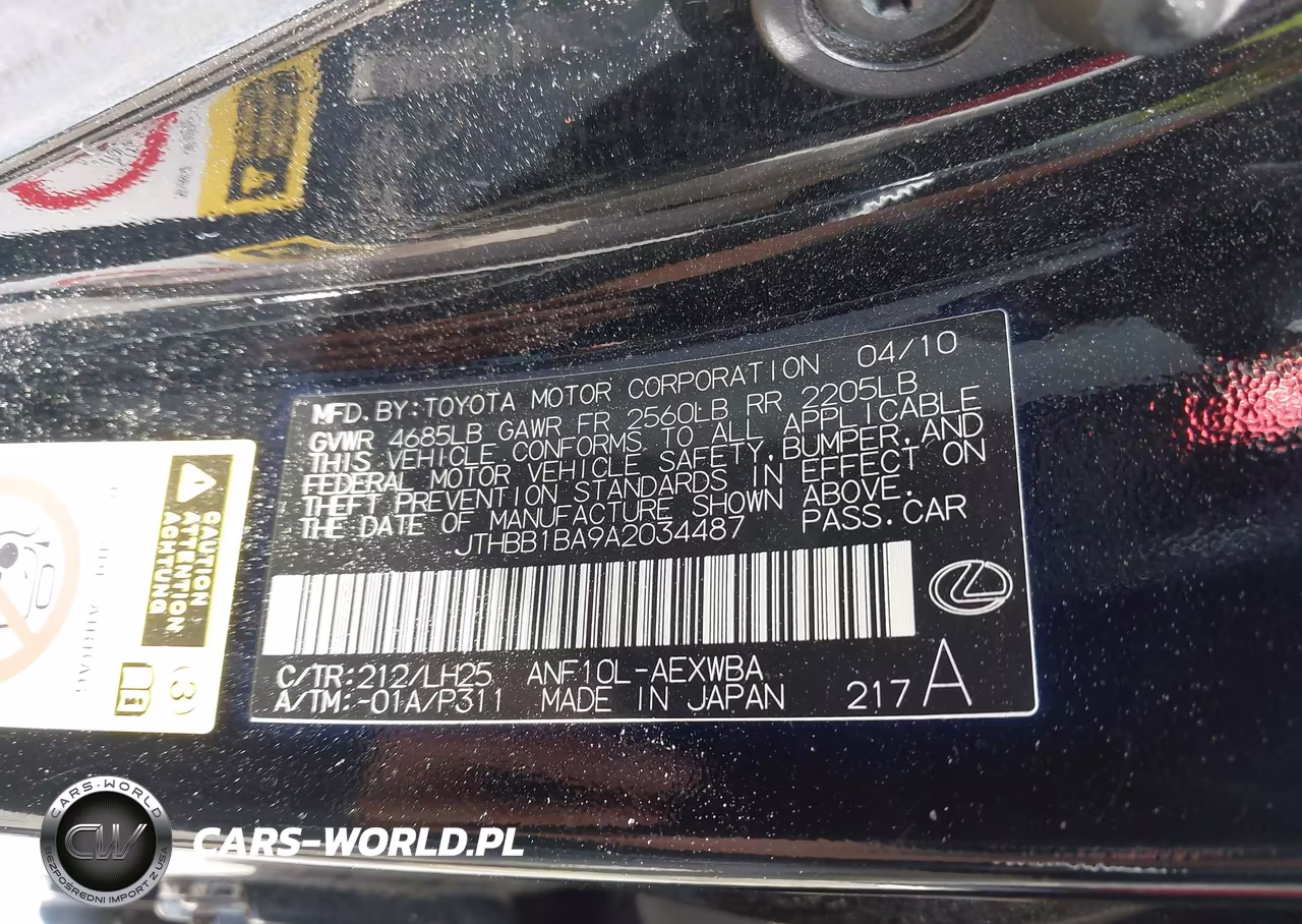 2010 Lexus Hs 250H Premium VIN:JTHBB1BA9A2034487 - 9