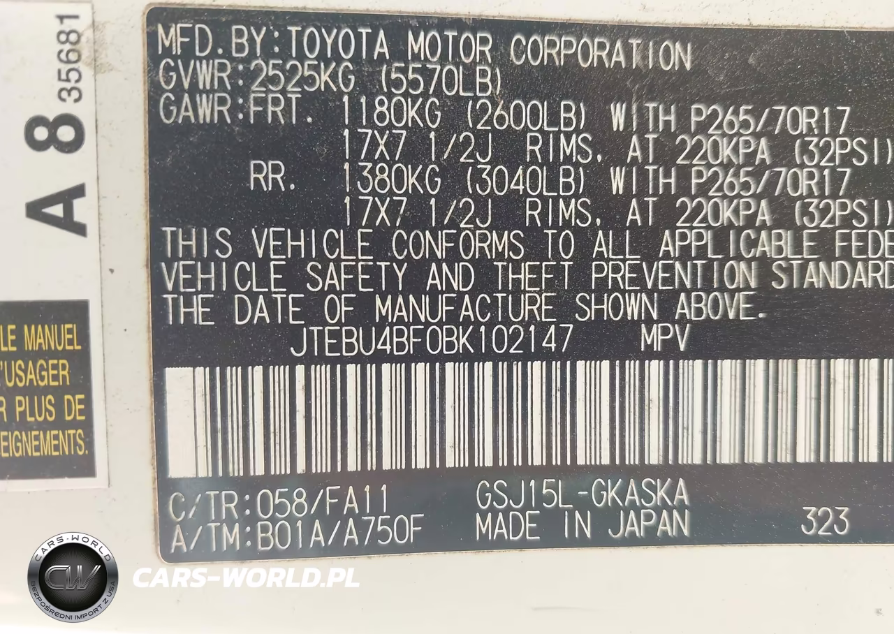 2011 Toyota Fj Cruiser VIN:JTEBU4BF0BK102147 - 9