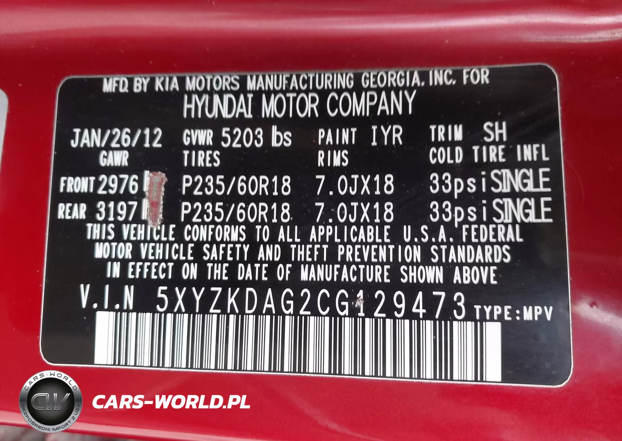 2012 Hyundai Santa Fe Limited V6 VIN:5XYZKDAG2CG129473 - 9