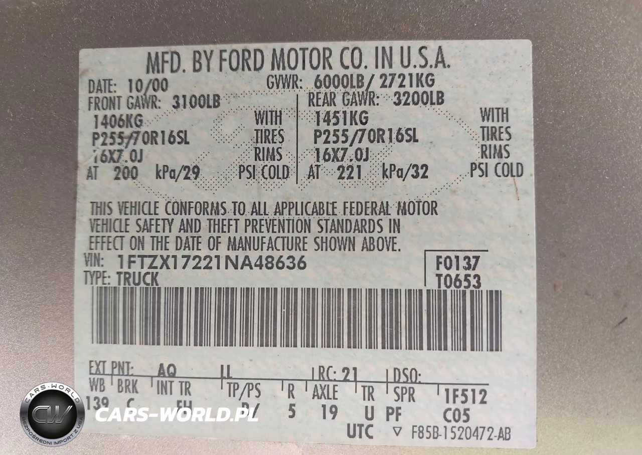 2001 Ford F-150 Xl-Xlt VIN:1FTZX17221NA48636 - 9