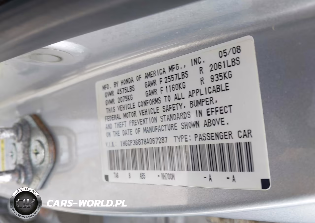 2008 Honda Accord 3.5 Ex-L VIN:1HGCP36878A067287 - 9
