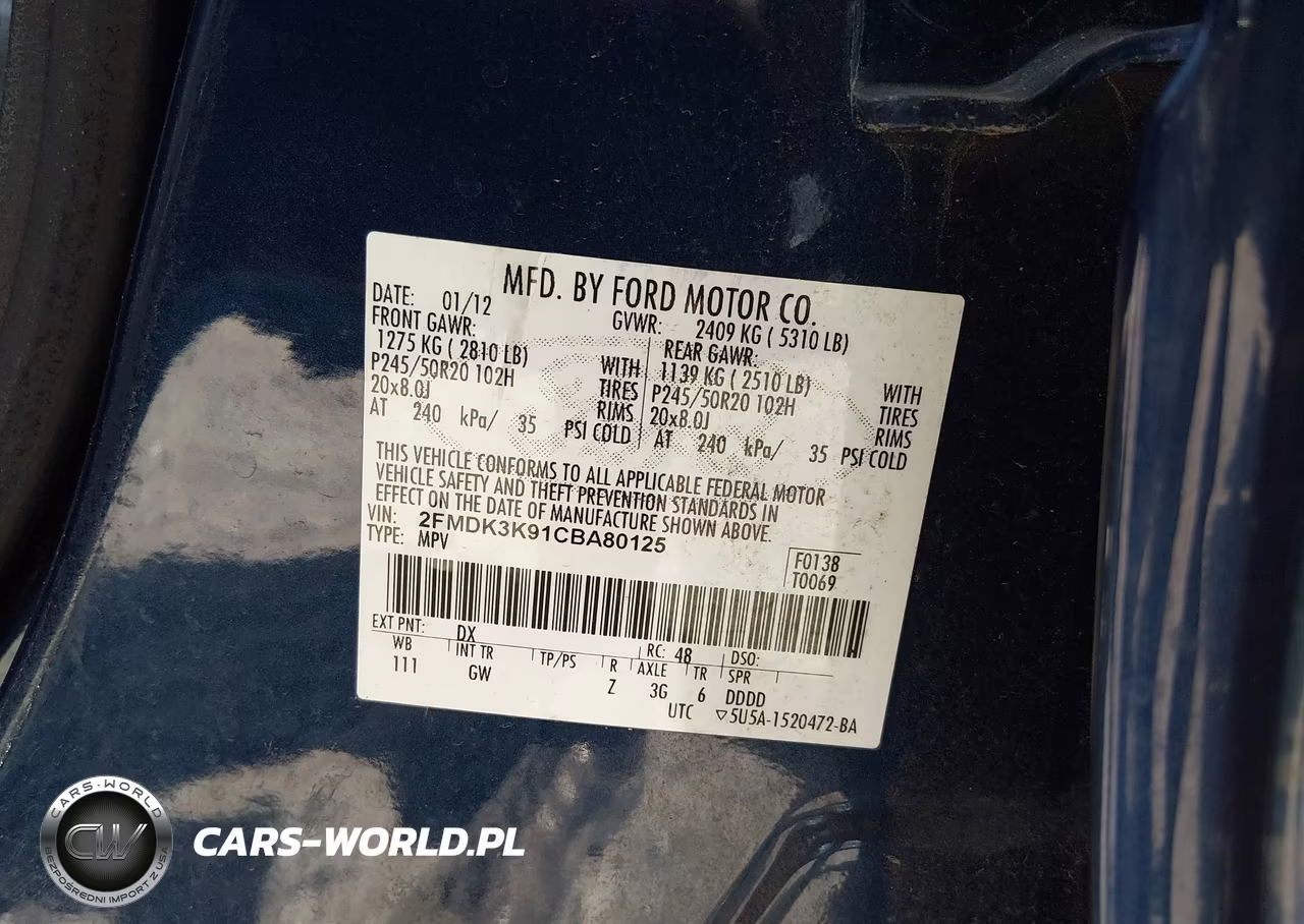2012 Ford Edge Limited VIN:2FMDK3K91CBA80125 - 9