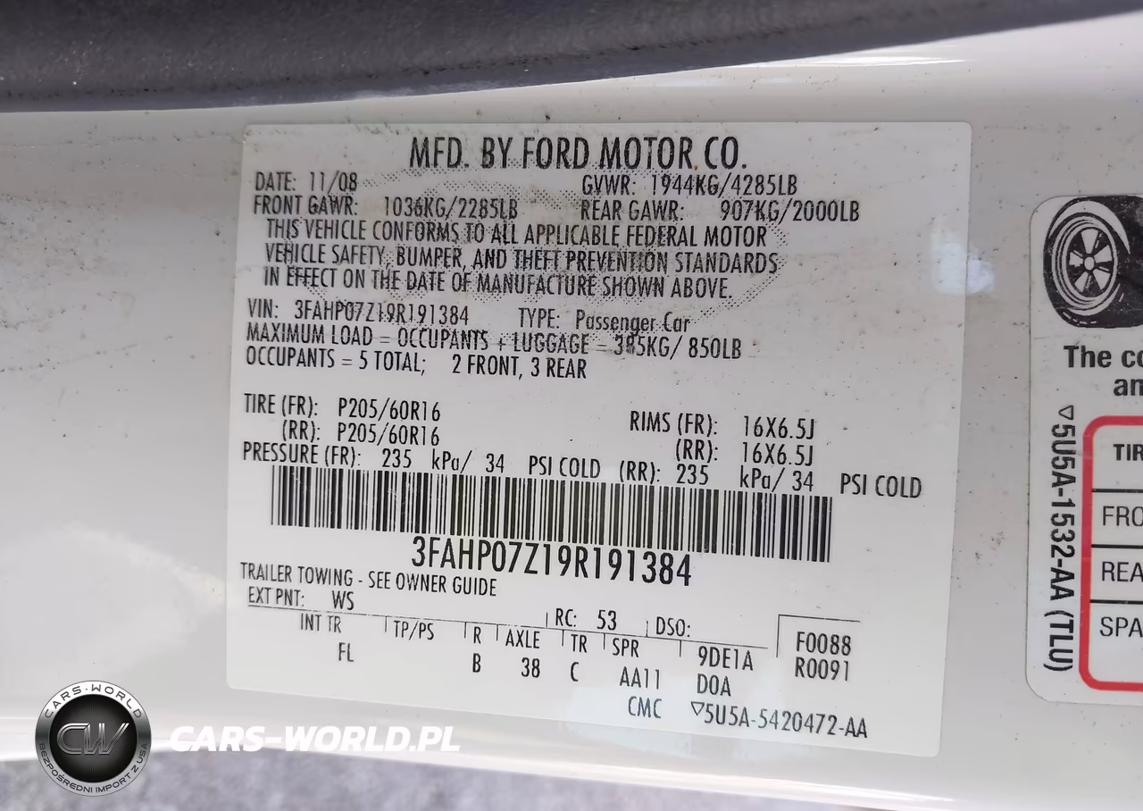 2009 Ford Fusion Se VIN:3FAHP07Z19R191384 - 9