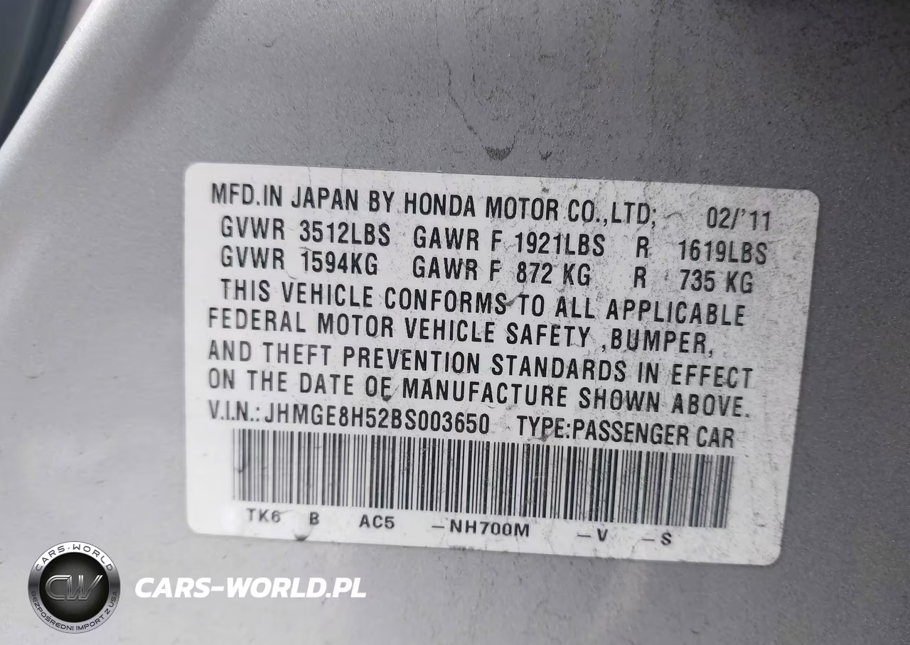 2011 Honda Fit Sport VIN:JHMGE8H52BS003650 - 9