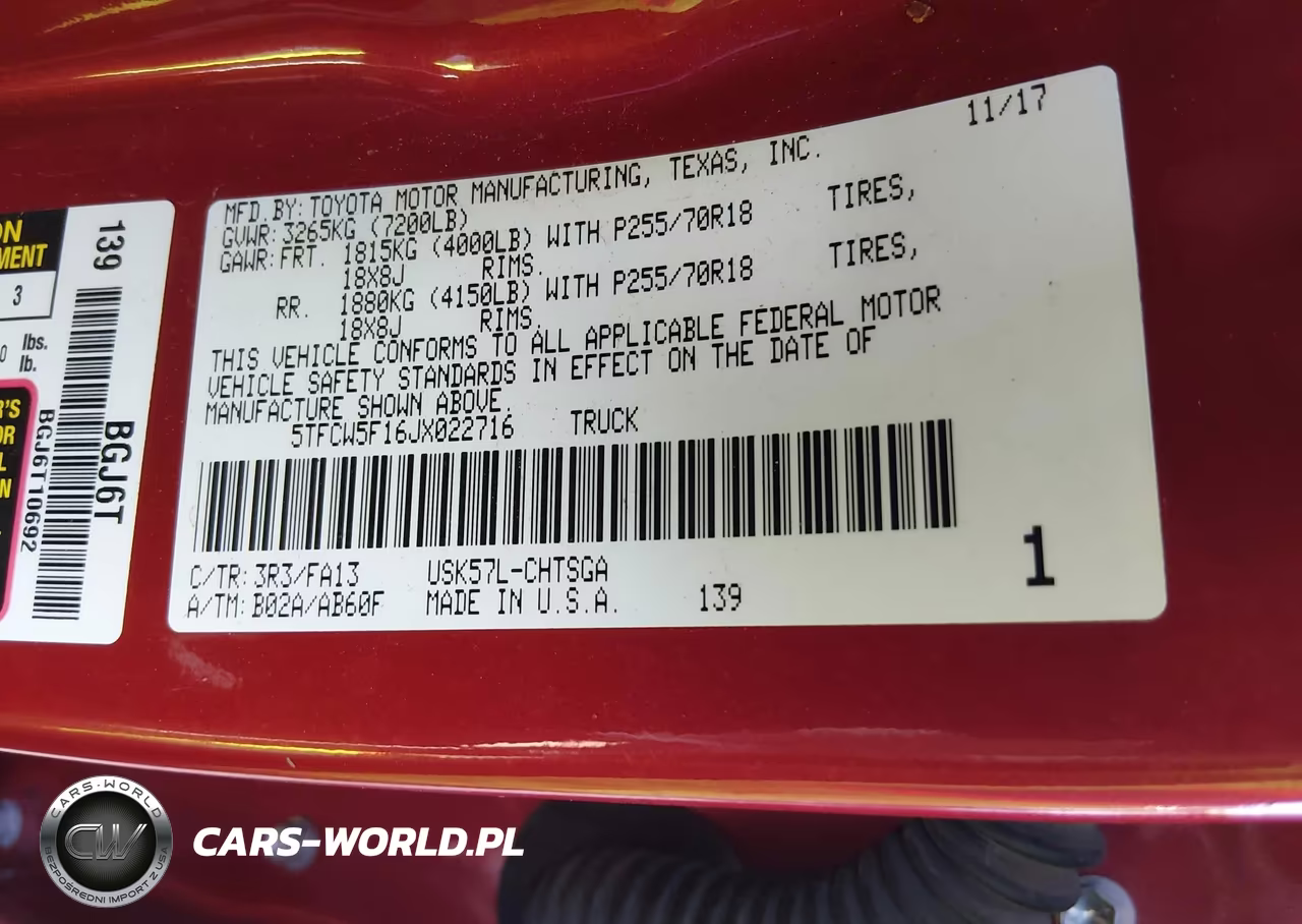 2018 Toyota Tundra Sr 5.7L V8 VIN:5TFCW5F16JX022716 - 9
