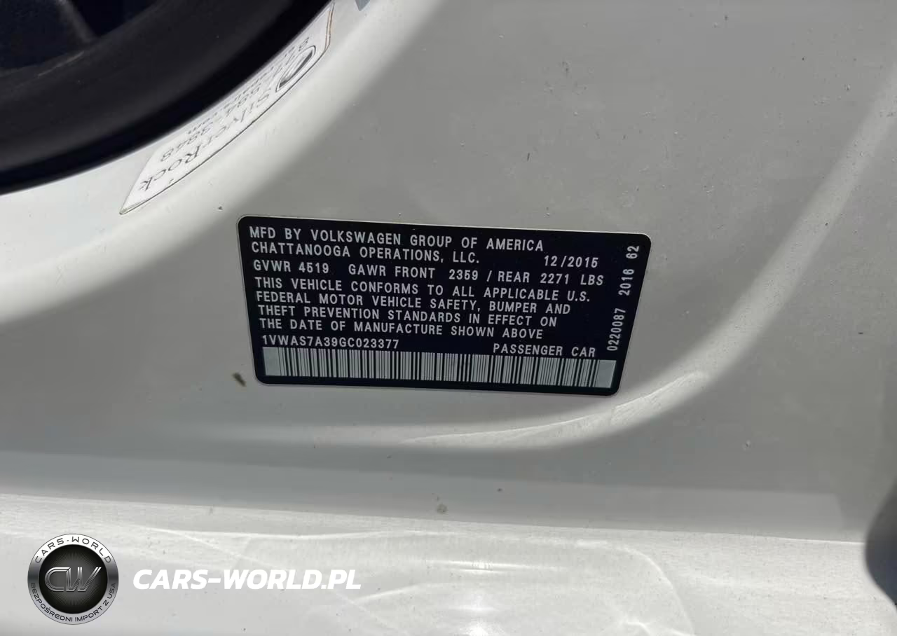 VOLKSWAGEN PASSAT VIN:1VWAS7A39GC023377 - 9