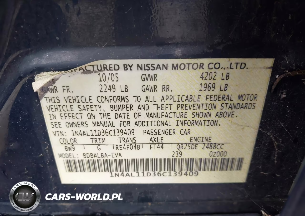 2006 Nissan Altima 2.5 S VIN:1N4AL11D36C139409 - 9